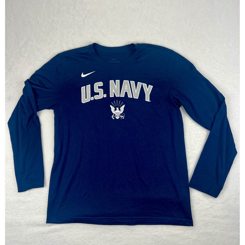 Nike US Navy Long Sleeve Dri Fit Tee Shirt Men's Size Large Blue Athletic